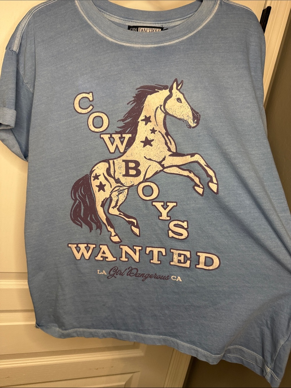 Girl Dangerous Light Blue 'Cowboys Wanted' Short Sleeve Graphic Tee - Picture 3 of 7